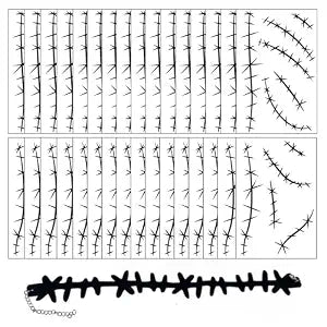 30 Sheets Halloween Stitches Tattoo Stickers Stitches Choker Necklace Fake Scar Temporary Tattoos Sticker for Halloween Cosplay Costume