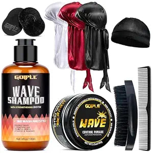 Goiple Waves Pomade-360 Waves Wash Shampoo -Wave Shampoo for Black Men 360 Wave Shampoo Hydration Shampoo Enhance Waves Shampoo Strenghtens Hair Promote Growth Wave Shampoo Set