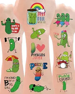 YanZonic 138 PCS Pickle Funny Temporary Tattoos Pickle Stickers - Pickle Gifts for Pickle Stuff Lovers, Suitable for Pickle Party Decorations and Pickle Birthday Decorations party favors, 15 Sheets