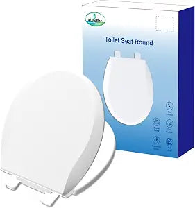 Toilet Seat Round Soft Close, Top and Bottom Fixing Fits for Most Toilet Bowl, Soft Close, Round 16.5inch, PP Material, Safe and Easy Clean, White