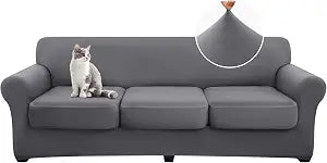 hyha 4 Pieces Couch Covers for 3 Cushion Couch, Sofa Covers Washable Soft Sofa Slipcovers, Stretch Couch Covers for Dogs, Furniture Protector with Elastic Straps (Sofa, Dark Gray)