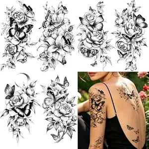 23PCS Flower Butterfly Temporary Tattoos for Women Hands Body Art