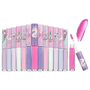 14pc Unicorn Princess Lip Gloss Set for Girls - Glossy Non-Toxic Lip Gloss