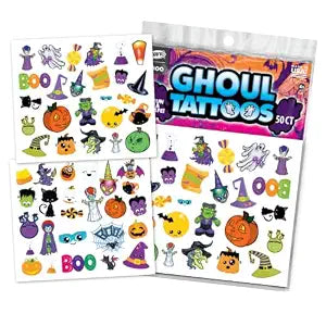 Halloween Temporary Tattoos for Kids, Ghoul Tattoo Stickers, Cute Spooky Tattoo Set with Pumpkins, Ghosts, Cats, Candy Corn, Witches & Bats, 2 Sheets for Halloween Parties, Trick-or-Treat