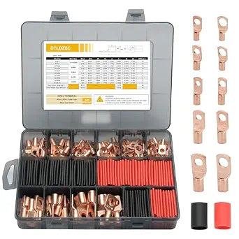 160PCS Thick Copper Lugs Ring Terminal Wire Connector & Heat Shrink