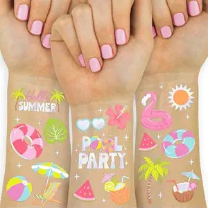 xo, Fetti 68pc Pool Party Temporary Tattoos Foil | Kids Summer Bday Favors