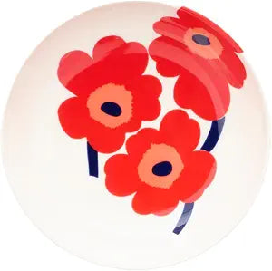 MARIMEKKO Oiva Unikko Deep Dinner Plate Refine Your Kitchen Dcor with Our Iconic Red & White Stoneware Stylish Side Plates w/Rim to Elevate Your Dining Experience for Snacks & Desserts (16 cm)