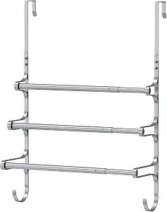 CANYAVE Over The Door Towel Rack, Over Door Towel Rack for Bathroom Door, Triple Towel Storage Holder with Hooks (Silver)