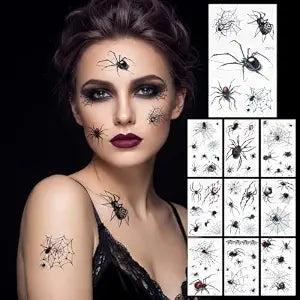 10 Sheets Halloween Large 3D Spider Web Temporary Tattoos Makeup for Adults