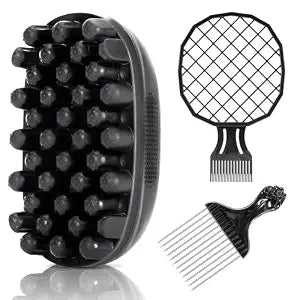 Belongtous Premium Twist Hair Sponge Brush, Twist Styler Comb Set for Men & Women, Metal Brush Pick and Twist Comb for Afro, Curly, Coiled, Short Hair