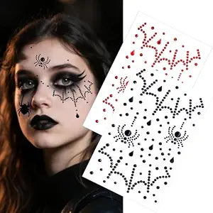 Face Jewels Stick on Face Costume Black Red Gems Self-Adhesive Makeup Halloween Dress Up Rhinestone Stickers for Festival Holiday Party Accessories (blackred_witch)