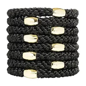 L. Erickson Black Grab & Go Ponytail Holders with Gold Bead, 8 Pack