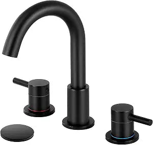 Black 8 Inch Widespread Bathroom Faucet 3 Hole with Pop-up Drain