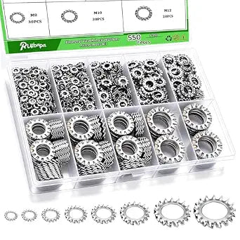 550PCS External Tooth Lock Washers Assortment Kit (M2.5-M12)