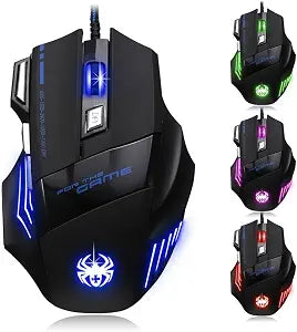 AFUNTA Zelotes Ergonomic 7200 DPI LED Optical Wired Gaming Mouse Mice 7 Buttons Compatible Mac Pro Gamer PC Laptop Desktop Notebook-Black Black(T80)