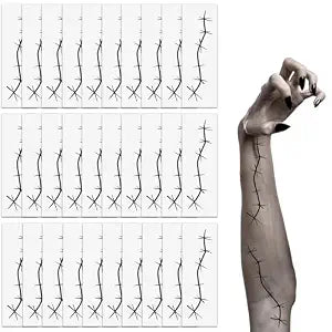 30 Sheets Halloween Stitches Tattoos Temporary Fake Scars