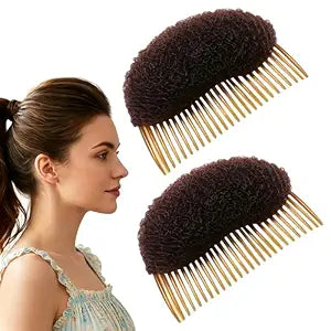 2 Pack Small Brown Hair Bump Up Pads with Comb, Soft Sponge Foam Hair Base Volume Inserts, Invisible Volumizing Bun Updo Accessories for Women DIY Hairstyles