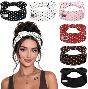TERSE Polka Dot Headbands for Women Trendy Women Hair Accessories: 6 Packs Cute Bow Head Bands for Women's Hair, Fashion Hairbands Wide Headwraps with Bows