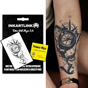 INKARTLINK Compass Temporary Tattoos, Realistic Waterproof