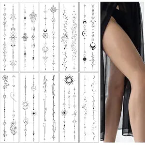 Temporary Tattoos for Women Moon Sun Minimalist Spine Fake Tattoo 10 Sheets