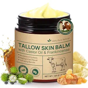 Beef Tallow for Skin with Castor Oil & Frankincense, 100% Grass Fed, 4.2oz