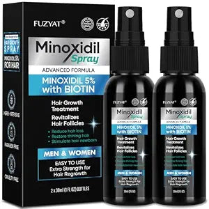 5% Minoxidil for Men Beard and Hair, Minoxidil for Women Hair Growth Spray with Biotin & Castor Oil, Strengthens Weak Roots, Repairs Thinning Hair Spray (60ml, 2PCS-Spray)