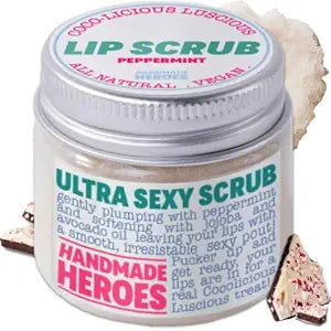 Handmade Heroes Peppermint Lip Scrub - 100% Natural Vegan Conditioning Lip Exfoliator & Sugar Polish for Dry Chapped Lips - Lip Plumper & Hydrating Lip Therapy for Smooth Supple Lips 1 oz