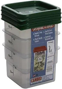 Cambro Set of 3 Square Food Storage Containers with Lids, 2 Quart