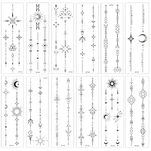 Simple Vines Line Temporary Tattoos For Women Girls-12 Sheet Branch Flower Leaf Wild Plant Sketch Realistic Black Long-lasting Waterproof Tattoo Sticker for Arm Collarbone Leg Backbone Body Art Q1091
