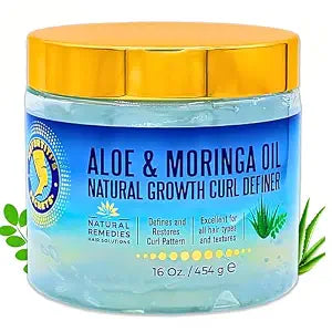 Nefertiti's Secrets Natural Growth Curl Definer Gel | Aloe Vera and Moringa Oil for Hair Strength & Moisture | Strong Hold | Frizz Controller | Hair Curling Gel for Women & Men | 16 Oz / 454 mL