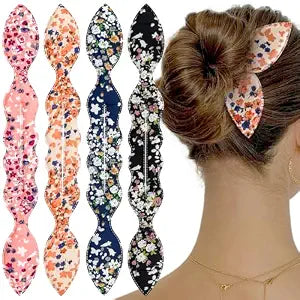 4 Pcs Deft Bun Maker French Twist Rabbit Ear Bun Twister Flower Flexible Quick Hair Styling Accessories for Women Girls