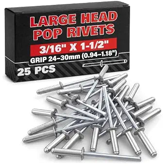 Aluminum Long Rivets 25 Pcs, 3/16 x 1-1/2 Large Dome Head Fasteners