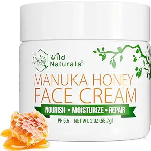 Wild Naturals Manuka Honey Face Cream for Dry Skin - Cream Moisturizer for Sensitive Skin - Soothing & Redness Relief for Dry Skin - Face, Hand & Body Moisturizer for Women & Men