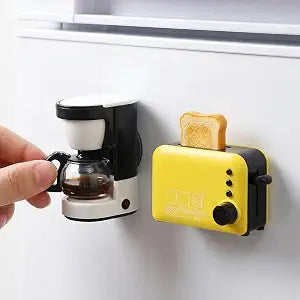 Ouliget Miniature Model Coffee Maker/Bread Maker Fridge Magnet,Unique Interactivity Cute Mini Fridge Magnet,Mini Furniture Set for Kitchen Coffee Shop Ornament Party Play,2Pieces