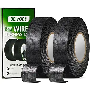 2 Rolls High Temp Wire Harness Tape (100 FT Total) OEM Grade Automotive Cloth Fabric Tape for Engine Wiring Harness, Cable Protection and Noise Reduction