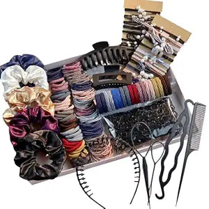 Hair Accessories Set for Women, Ponytail Holders, Hair Scrunchies, Hairbands, Scrunchy Hair Ties, Multicolour Colors and Styles (1149PCS(Dark color)