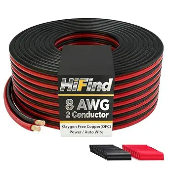 8 Gauge 2 Conductor Copper Electrical Wire 10 FT Red & Black, OFC Zipper Parallel Battery Cable, Waterproof Extension Replacement for Automotive Car Audio Marine Boat Solar RV Trailer Speaker DIY