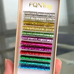 12 Colors Tinsel Lash Extensions, 15mm D Curl Holographic Glittery Lashes, No Glitter Falling Cruelty Free Individual Clusters