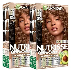 Garnier Nutrisse Ultra Color Hair Color, Permanent Hair Dye for Up to 8 Weeks of Bold, Vibrant Results, Vegan & Cruelty-Free, LC1 Hi-Lift Light Brown (Salted Caramelo), 2 Count