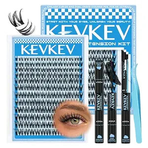 KEVKEV Lash Clusters Kit 144pcs Flora Lashes Clusters 8-18mm Lash Extension Kit Thin Band Eyelash Extension Kit Lash Clusters with Lash Bond and Seal Eyelash Clusters Kit DIY Lash At Home(Kit-K03)