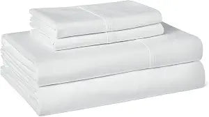 Amazon Basics Soft Organic Cotton Sheet Set with 2 Pillowcases, Queen, White