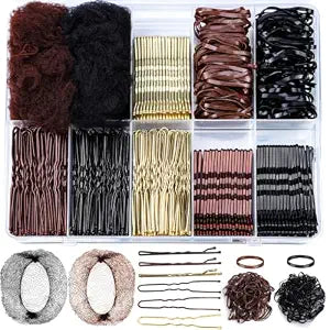 Teenitor 470Pcs 3 Color Bobby Pins, U Shaped Hair Pins Set Ballet Hair Nets