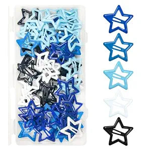 60 Pcs Cute Pure Metal Star Snap Hair Clips for Women & Girls - Non-Slip Strong Hold Barrettes for Thin, Fine & Short Hair (Blue+Black+White)