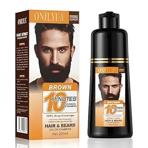 Men’s Brown Beard Dye Shampoo for Men,10-Min Fast Grey Facial Hair Coverage