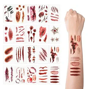 Halloween Temporary Tattoos, 20 Sheets Realistic Fake Scars���Wound S
