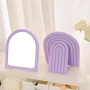 Desk Makeup Mirror,Small Cute Vanity Mirror for Office Cubicle Table,Purple