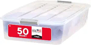 IRIS USA 50 Qt. Long Under Bed Storage Bin with Lids, Clear
