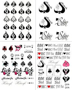 4 Sheets BBC Queen of Spades Temporary Tattoo Sticker Total 81(15X21cm) QOS Hardcore Words Phrases Temporary Tattoos