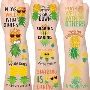 Adults Pineapple Temporary Tattoos - 200+ Cool Upside Down Pineapple Fake Tattoo Stickers for Men Women Fruit Themed Party Decorations Supplies Favors Funny Prizes