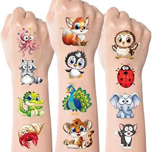 Large Temporary Tattoos for Kids, 80 PCS Cartoon Animals, Party Favors